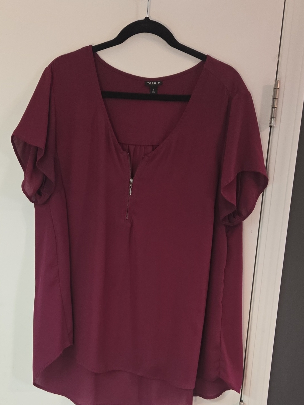 torrid Wine Zip-Front Flutter Sleeve Blouse